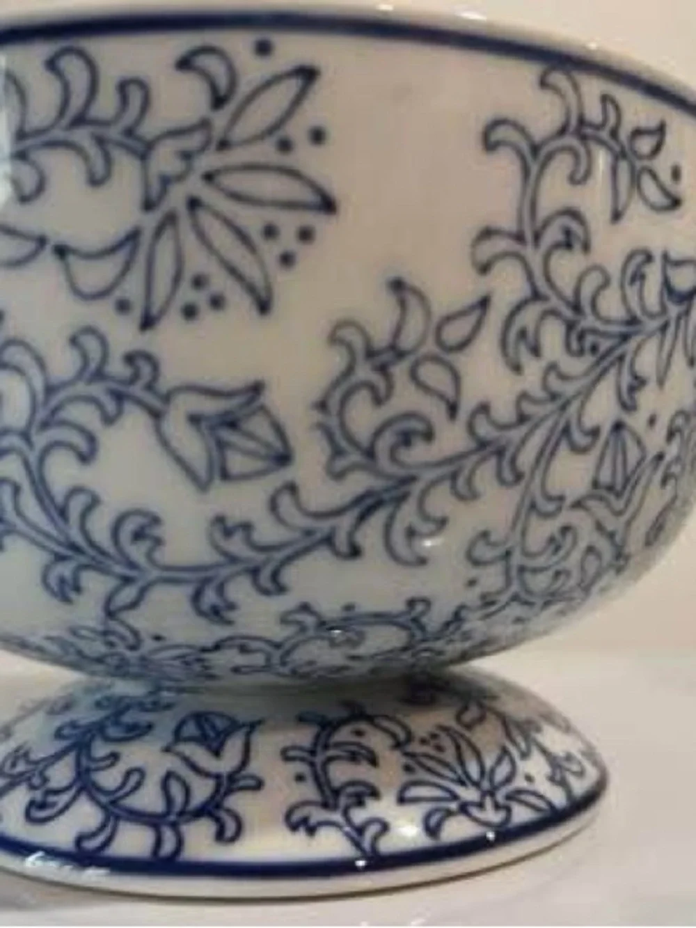 Pottery Barn Indigo Pedestal Bowls Blue White Set of 2